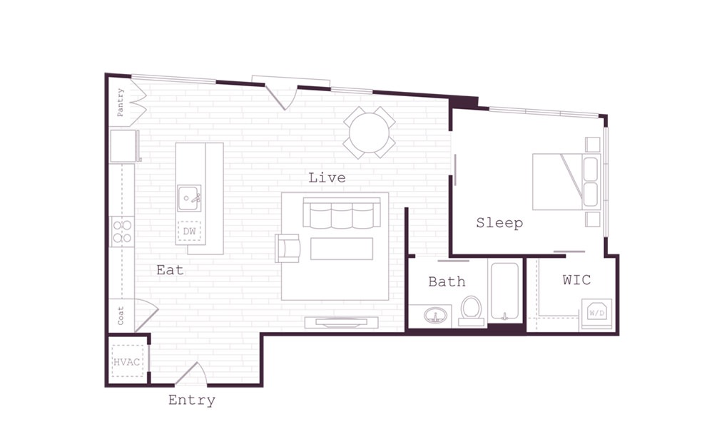 Vanta - 1 bedroom floorplan layout with 1 bath and 830 square feet.